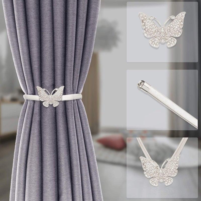 LLPMutu 4Pack Aluminum Alloy Spring Design Curtain Tiebacks - Leaf Carving Design Curtain Ties for Drapes - Modern Style Holdbacks (Silver Butterfly) - Image 3